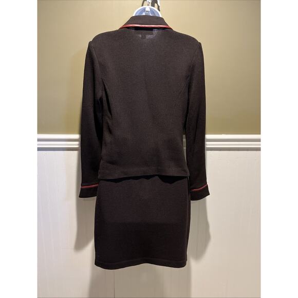 Vtg St John 2pc Skirt Suit Dk Brown Santana Knit Button Front Jacket Size 2 - Picture 10 of 15